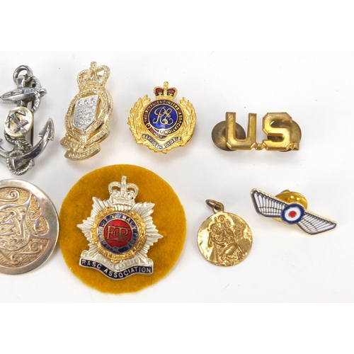 1446 - Military and other badges and lapels including silver and enamel Royal Corps of Signals and silver K... 