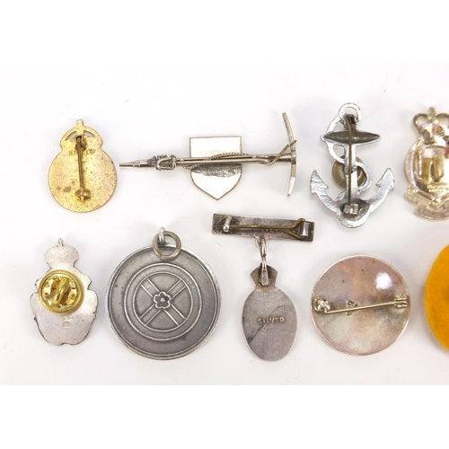 1446 - Military and other badges and lapels including silver and enamel Royal Corps of Signals and silver K... 