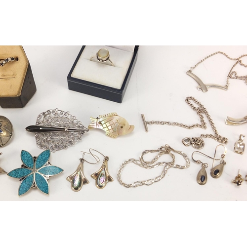 1271 - Silver and white metal jewellery including earrings, brooches and rings