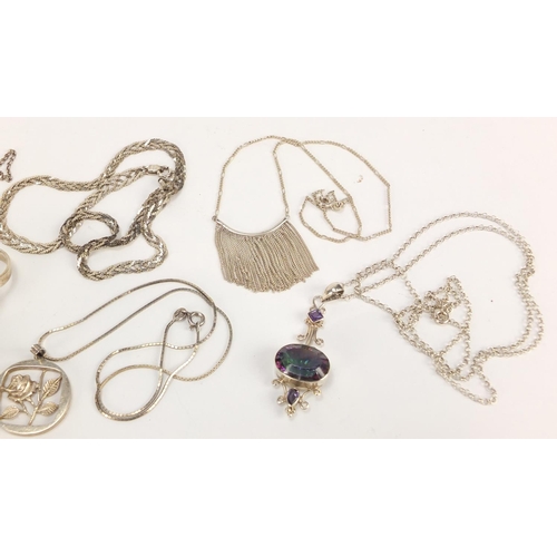 1271 - Silver and white metal jewellery including earrings, brooches and rings