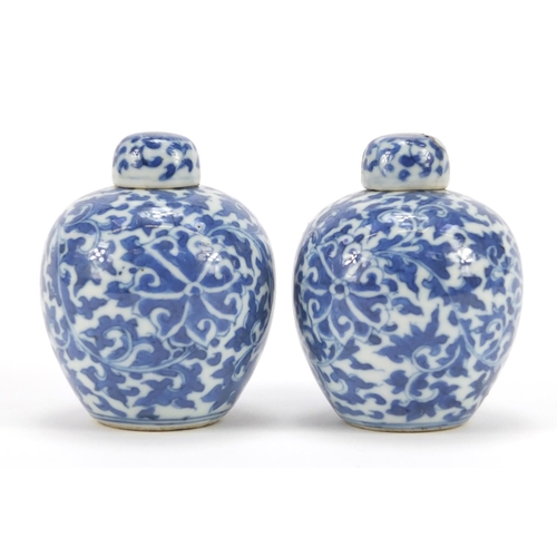 390 - Pair of Chinese blue and white porcelain water droppers in the form of ginger jars, each hand painte... 