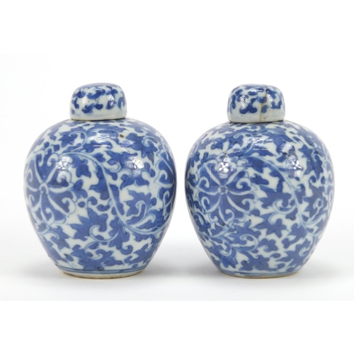 390 - Pair of Chinese blue and white porcelain water droppers in the form of ginger jars, each hand painte... 