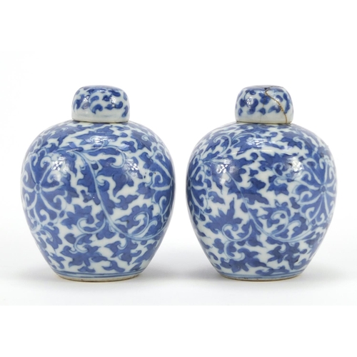 390 - Pair of Chinese blue and white porcelain water droppers in the form of ginger jars, each hand painte... 