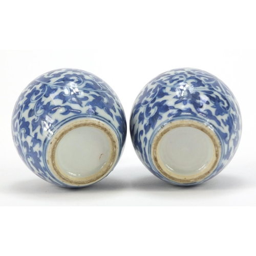 390 - Pair of Chinese blue and white porcelain water droppers in the form of ginger jars, each hand painte... 