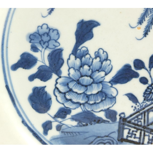 226 - Pair Chinese blue and white porcelain plates and a charger, each hand painted with landscapes, the l... 