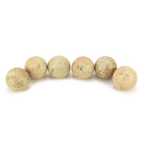 779 - Six Vintage golf balls including Par Player, Blue Spot, Bromford, Dunlop 65 and Slazenger