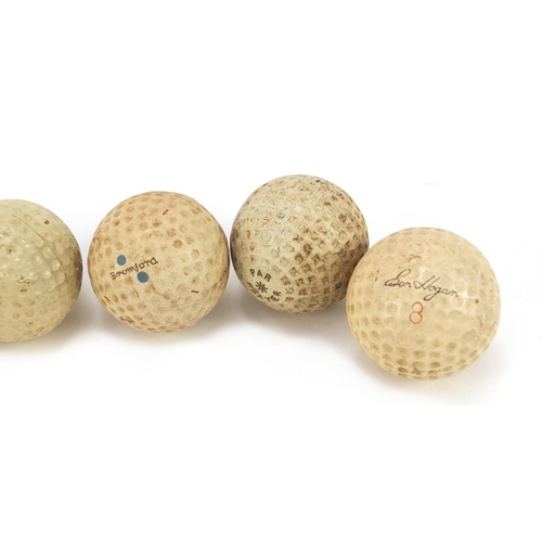 779 - Six Vintage golf balls including Par Player, Blue Spot, Bromford, Dunlop 65 and Slazenger