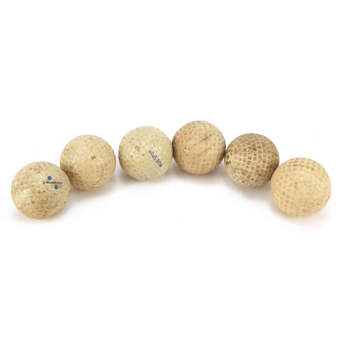 779 - Six Vintage golf balls including Par Player, Blue Spot, Bromford, Dunlop 65 and Slazenger