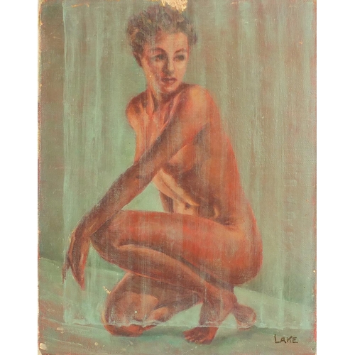 154 - Lake - The female form, nude female, oil on canvas, unframed, 30cm x 23cm