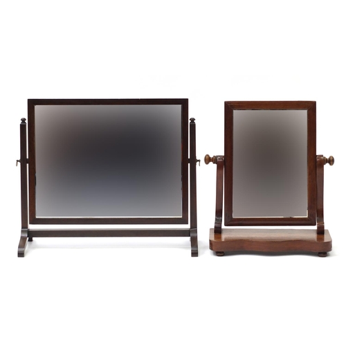 1604 - Two Victorian mahogany swing mirrors, the largest 46.5cm H x 53.5cm W x 23cm D