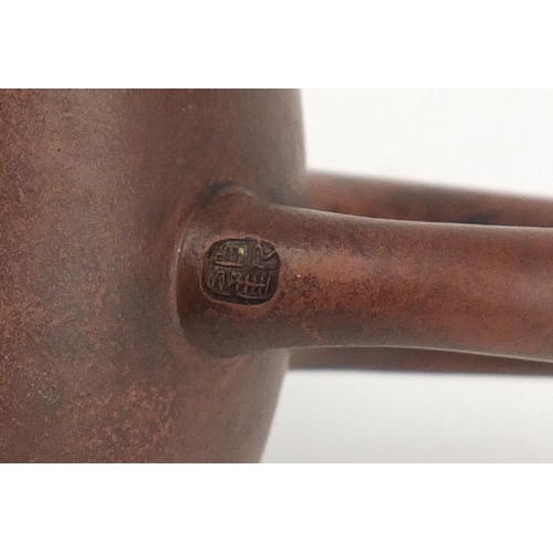 491 - Chinese yixing terracotta teapot, impressed character marks to the base, 21cm in length