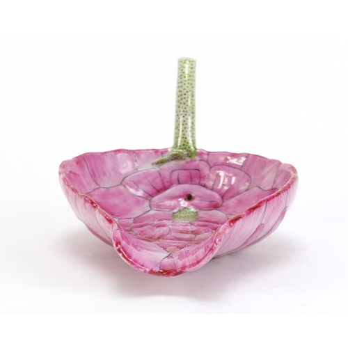 738 - Chinese porcelain lotus leaf libation cup, character marks to the spout, 17cm in length