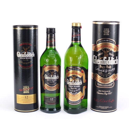 797 - Two bottles of Glenfiddich Special Reserve whiskey with boxes including a 1L Clan Sutherland bottle