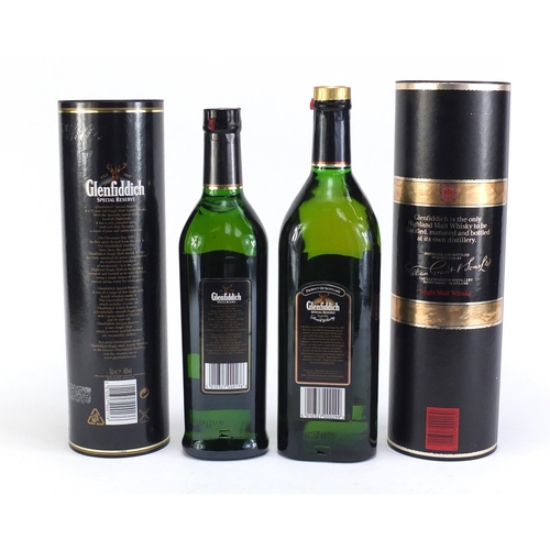 797 - Two bottles of Glenfiddich Special Reserve whiskey with boxes including a 1L Clan Sutherland bottle