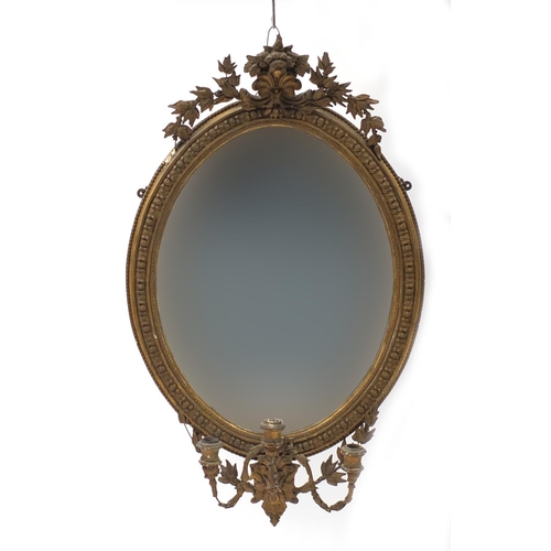 1601 - 19th century gilt gesso girandole wall mirror with bevelled plate, 103.5cm high x 61cm wide