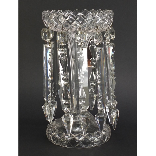 8 - Victorian cut glass lustre with drops, 30.5cm high