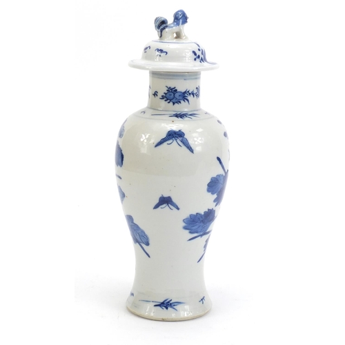 59 - Chinese blue and white porcelain baluster vase and cover, hand painted with birds amongst flowers, b... 