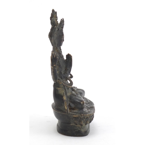 233 - Chino-Tibetan patinated bronze figure of Buddha, 15cm high