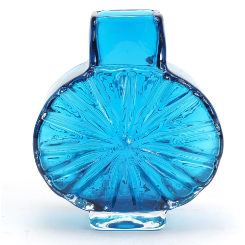 10 - Whitefriars sunburst glass vase in kingfisher blue designed by Geoffrey Baxter, 15.5cm high