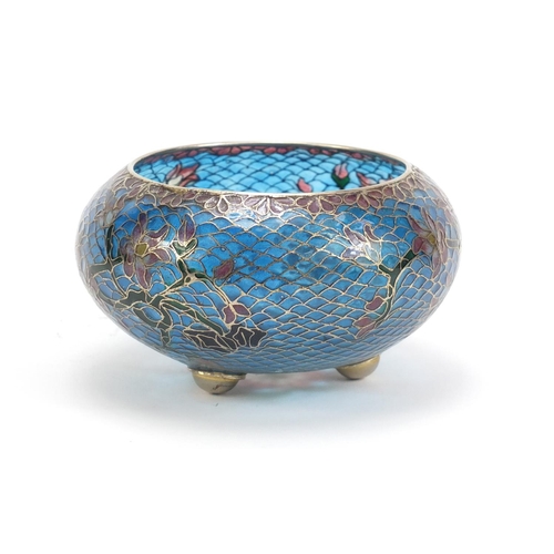 742 - Japanese plique a jour enamel bowl decorated with flowers, 10.5cm in diameter