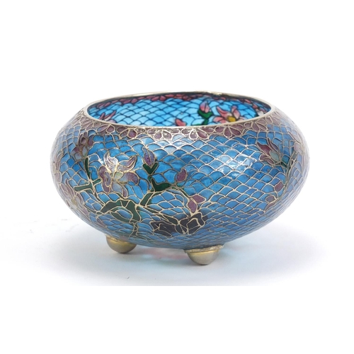 742 - Japanese plique a jour enamel bowl decorated with flowers, 10.5cm in diameter