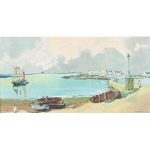 1168 - G W Kennedy - Coastal scene, oil on canvas, framed, 59.5cm x 29.5cm