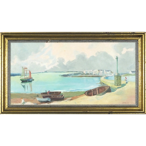 1168 - G W Kennedy - Coastal scene, oil on canvas, framed, 59.5cm x 29.5cm