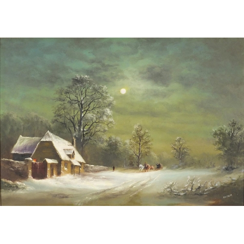 1167 - Wheeler - Russian snowy landscape, oil on canvas, mounted and framed, 53.5cm x 37.5cm