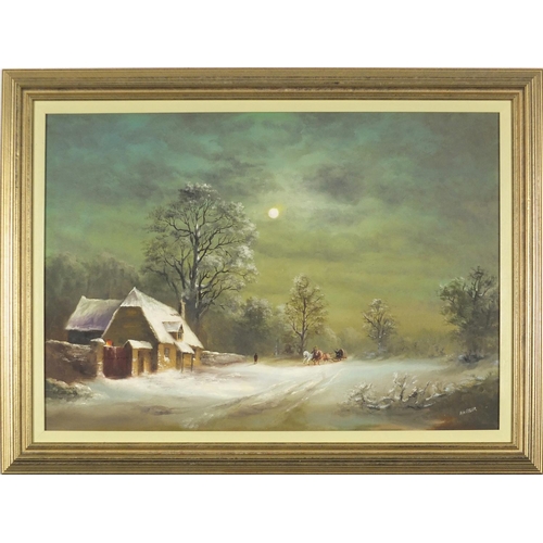 1167 - Wheeler - Russian snowy landscape, oil on canvas, mounted and framed, 53.5cm x 37.5cm