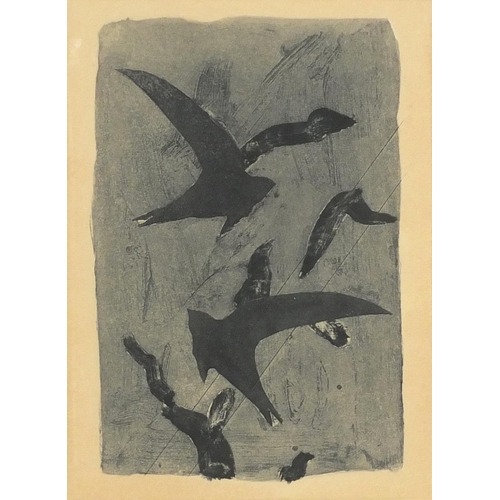 1113 - George Braque - Birds in flight, etching, label verso, mounted, framed and glazed, 37.5cm x 28cm