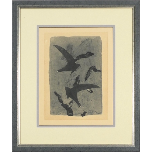 1113 - George Braque - Birds in flight, etching, label verso, mounted, framed and glazed, 37.5cm x 28cm