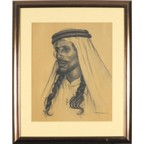 1322 - Portrait of Arabs, pair of mixed media's, each bearing a signature Meherraheem, both mounted, framed... 