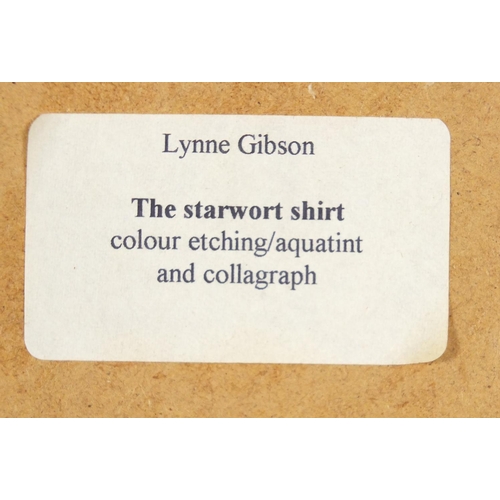 1325 - Lynne Gibson - The Starwort shirt, pencil signed artist's proof coloured etching/aquatint and collag... 