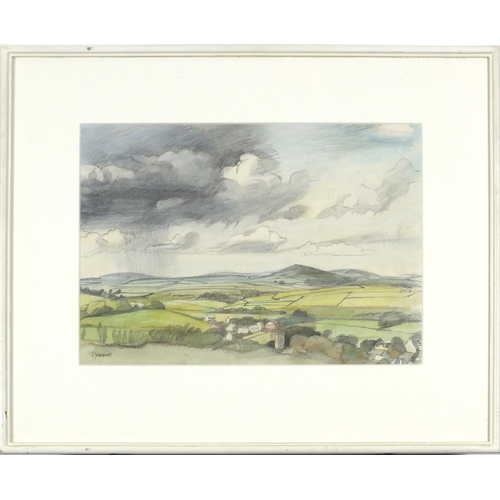 1324 - Ken Symonds - Penwith panorama, pencil and watercolour, inscribed verso, mounted, framed and glazed,... 