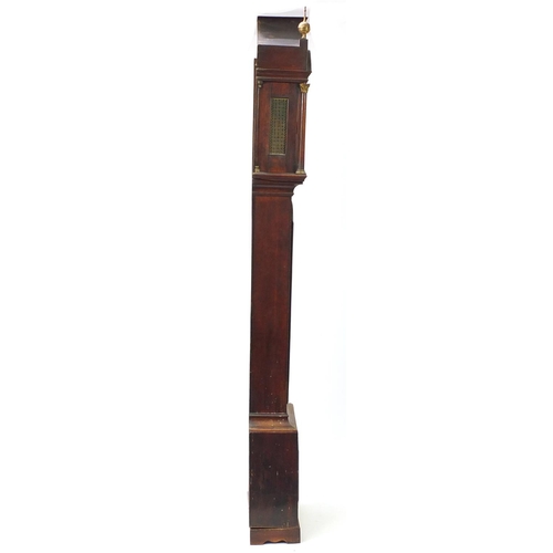 39 - Good 18th century mahogany pagoda topped grandfather clock, the brass dial with eagle crest and the ... 
