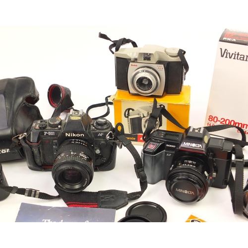 1407 - Cameras and accessories including Minolta, Nikon, Pentax, Canon and Vivitar