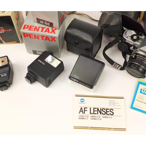 1407 - Cameras and accessories including Minolta, Nikon, Pentax, Canon and Vivitar