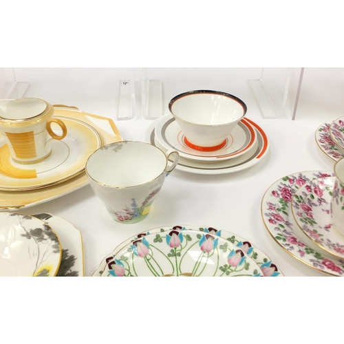 852 - Collection of Art Deco and later Shelley teaware including Eve cups, plates and sugar bowls