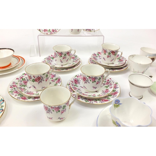 852 - Collection of Art Deco and later Shelley teaware including Eve cups, plates and sugar bowls