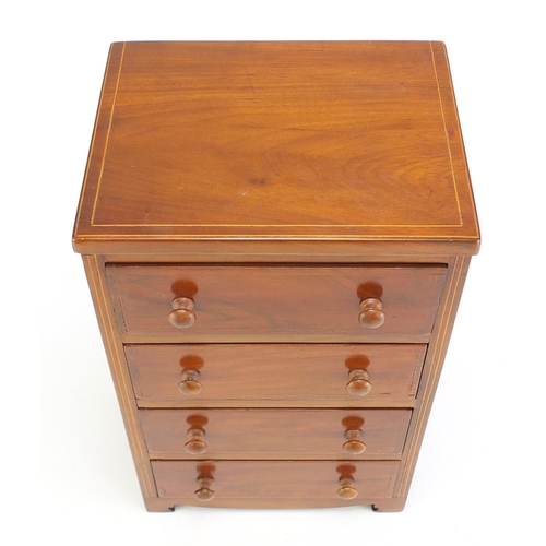 83 - Inlaid mahogany four drawer jewellery chest, 35.5cm H x 21.5cm W x 16.5cm D
