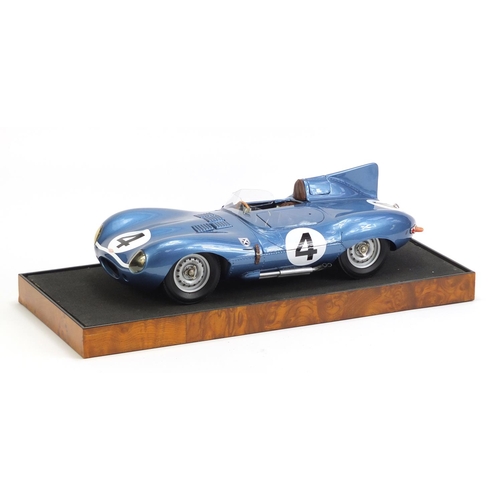 118 - 1:8 scale scratch built model of a Jaguar D Type by Javan Smith with display case, label to the base... 