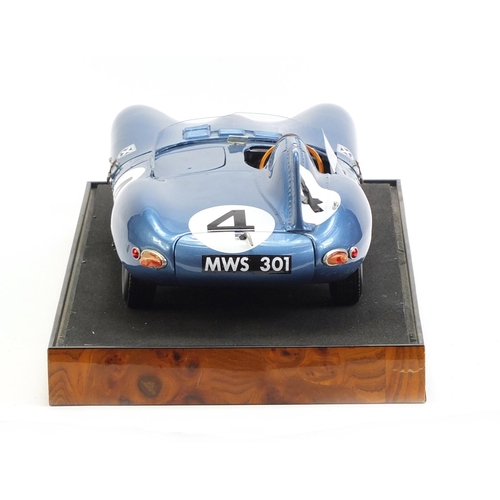 118 - 1:8 scale scratch built model of a Jaguar D Type by Javan Smith with display case, label to the base... 