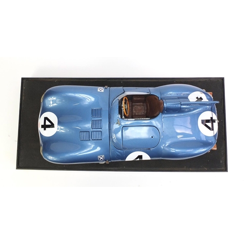 118 - 1:8 scale scratch built model of a Jaguar D Type by Javan Smith with display case, label to the base... 