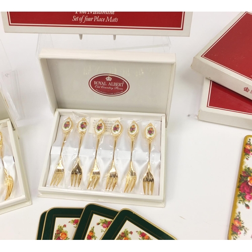 1511 - Royal Albert Old Country Roses with boxes including cutlery and serving mats