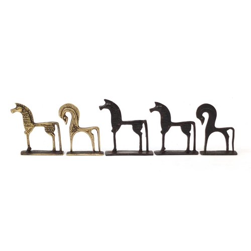 970 - Five Italian Modernist bronzed horses, each 11cm high