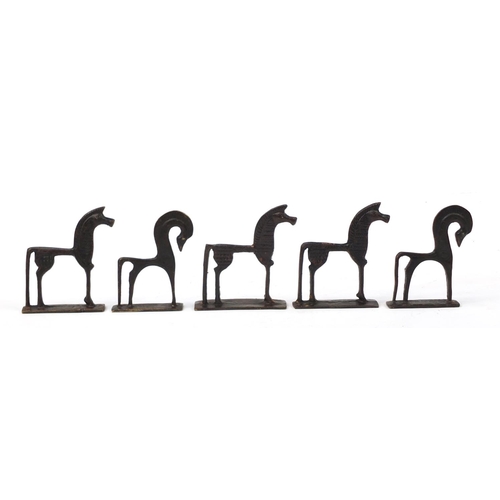 970 - Five Italian Modernist bronzed horses, each 11cm high