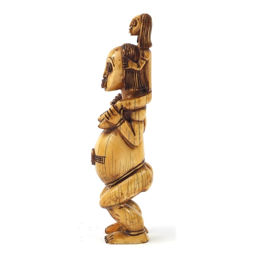 475 - Antique African carved ivory fertility figure, possibly Luba tribe, Congo, 20.5cm high