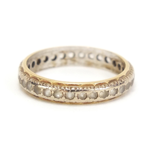 931 - 18ct gold clear stone half eternity ring, size J, 2.3g