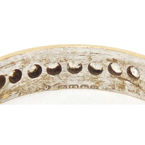 931 - 18ct gold clear stone half eternity ring, size J, 2.3g