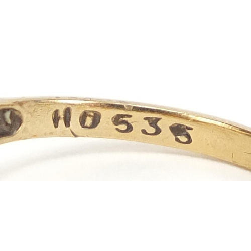 1395 - 9ct gold diamond half eternity ring, size J, 1.3g